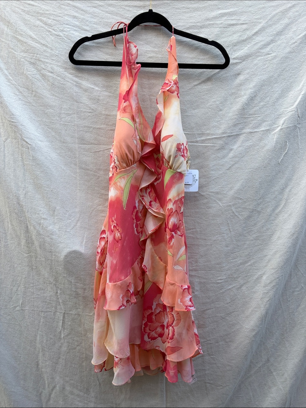 Floral Ruffle Halter Dress in Coral Pink